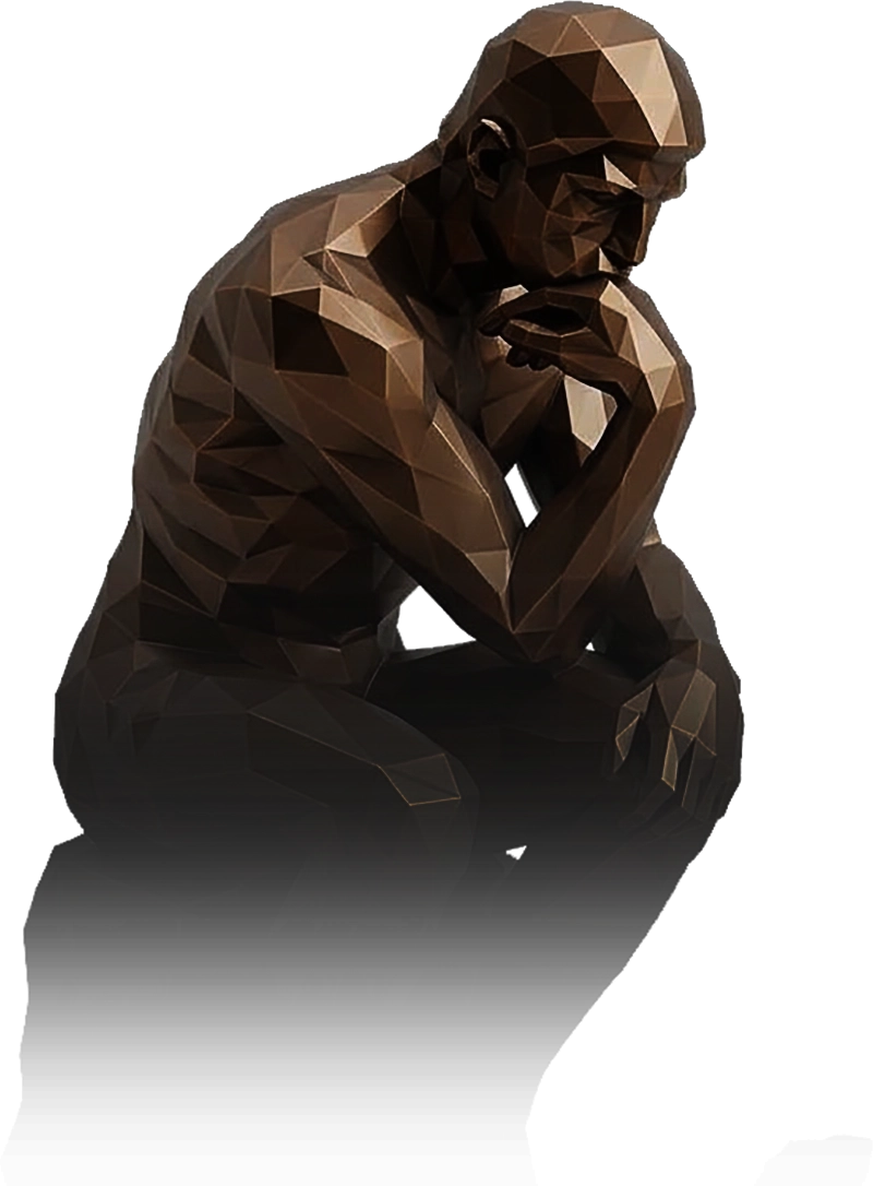 Rodin’s Thinker, faceted bronze-coloured sculpture