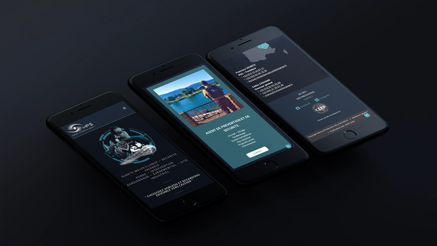 horizon-securite.com website on three smartphones
